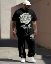 Big Men's Street Fashion Money Rose Print T-Shirt Trousers Set